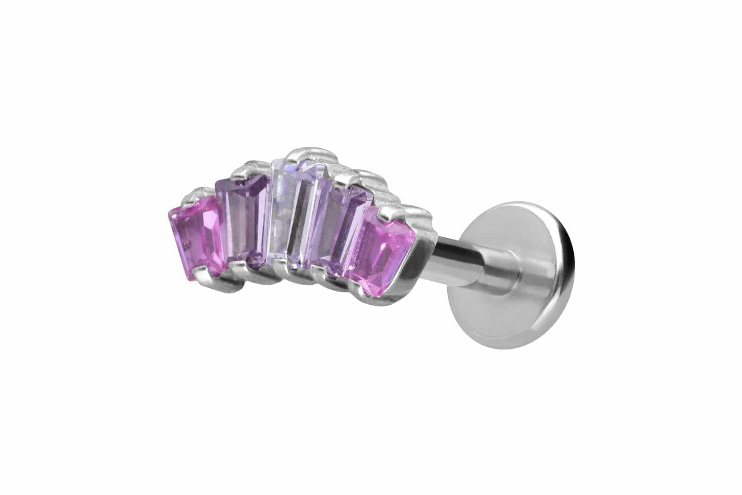 Titan Labret Piercing mit Innengewinde 5 EINGEFASSTE KRISTALLRECHTECKE